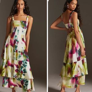 Anthropologie Watercolor Tiered Maxi Dress